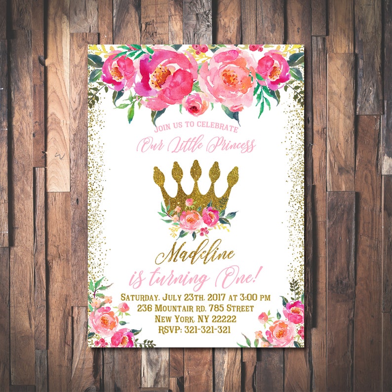 First Birthday Princess Invitation Princess Birthday Etsy