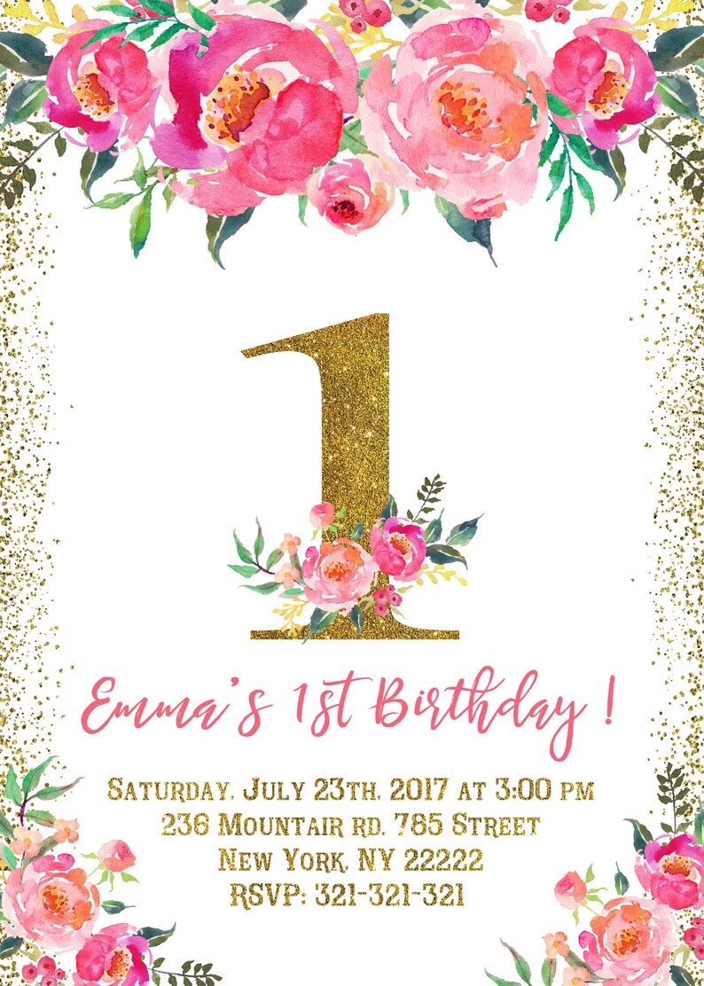 Floral Kids Birthday Floral 1st Birthday Invitations for Etsy