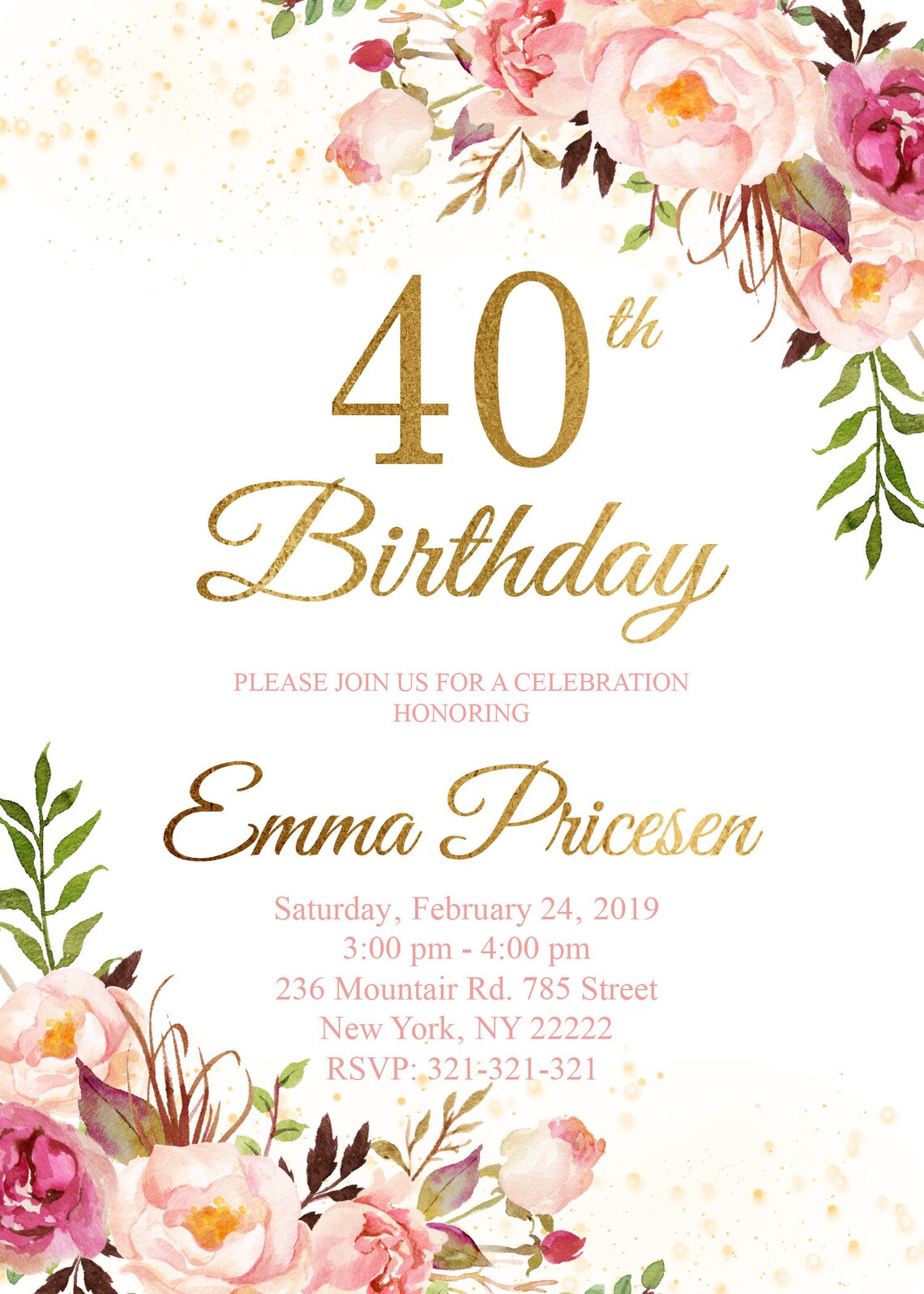 40th Birthday Invitation for women 40th Birthday Invitation | Etsy