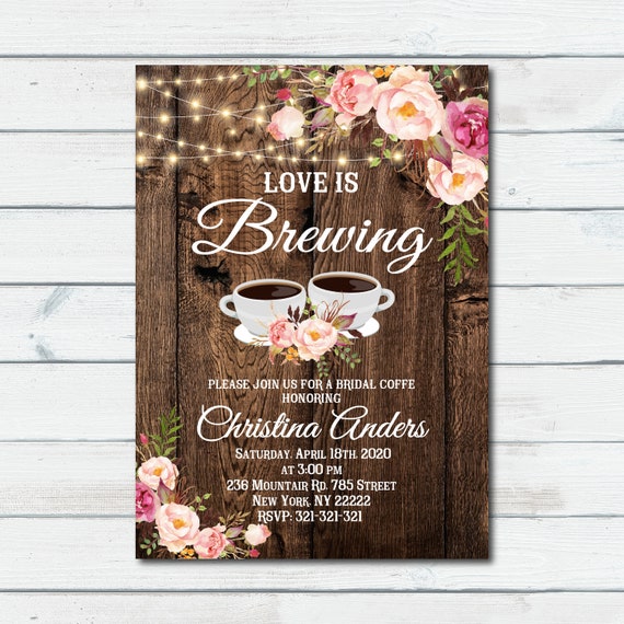 Virtual Bridal Shower on Zoom Love is Brewing Invite Coffee Etsy