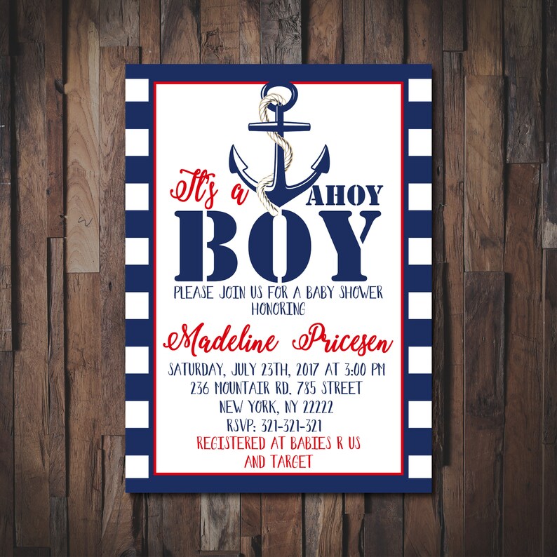 Nautical Baby Shower Invitation Ahoy Its a Boy Baby Shower Etsy