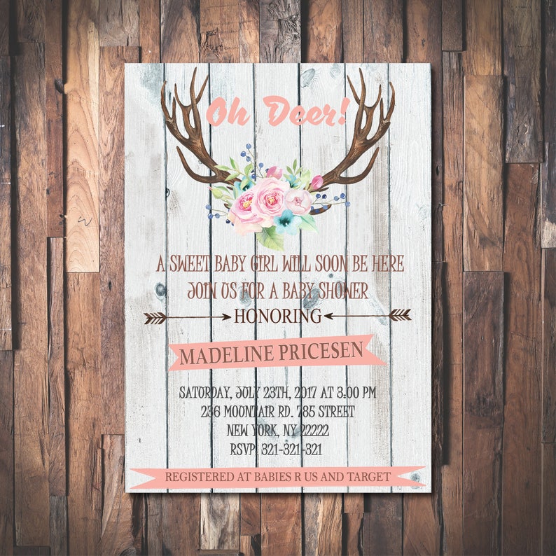 Oh deer baby shower invitation Baby Sprinkle invitation Girl Etsy