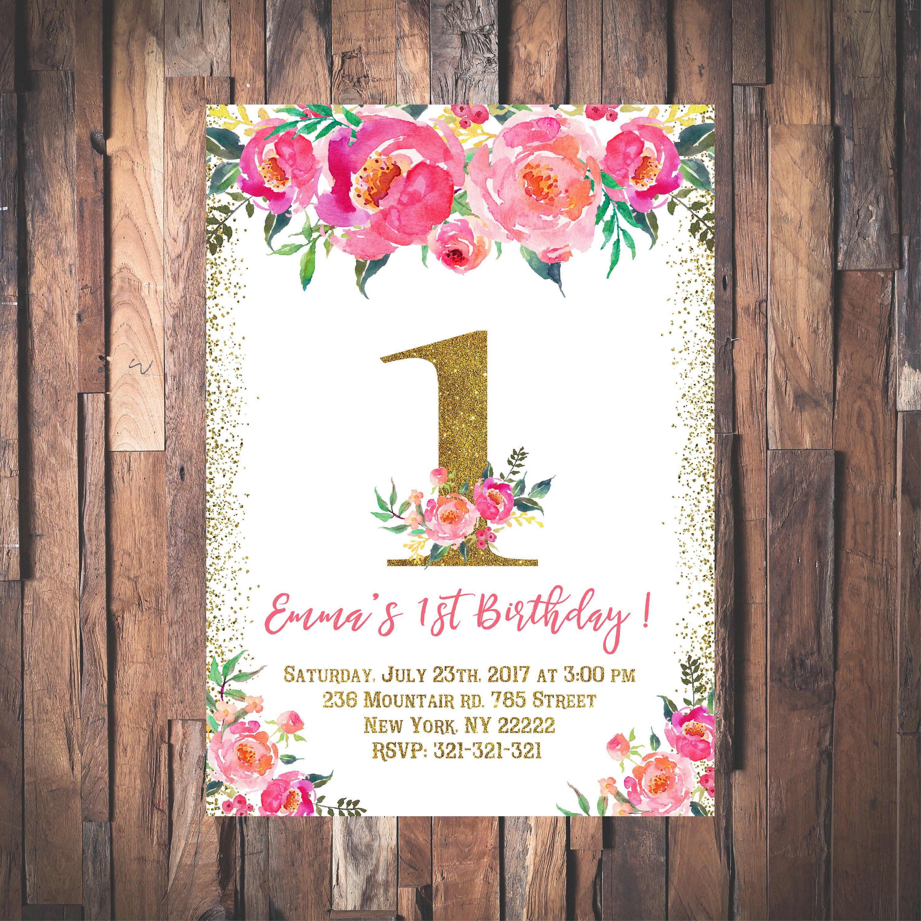Floral Kids Birthday Floral 1st Birthday Invitations for Etsy
