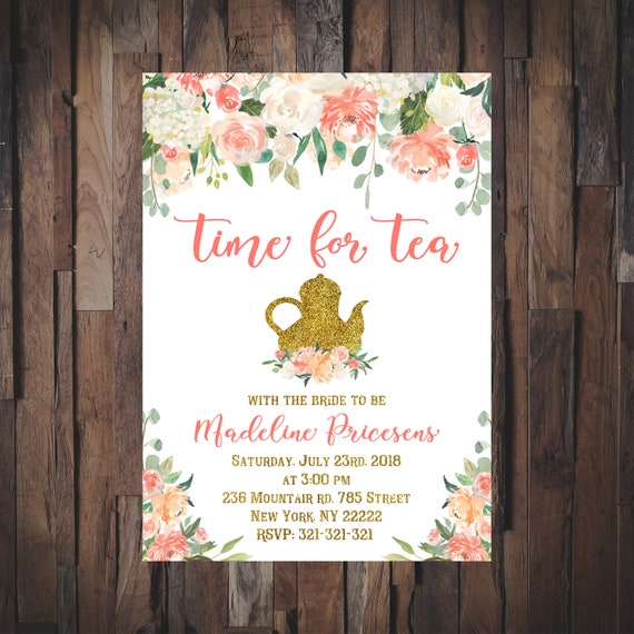 Bridal Shower Invitationtea Party Bridal Shower Etsy