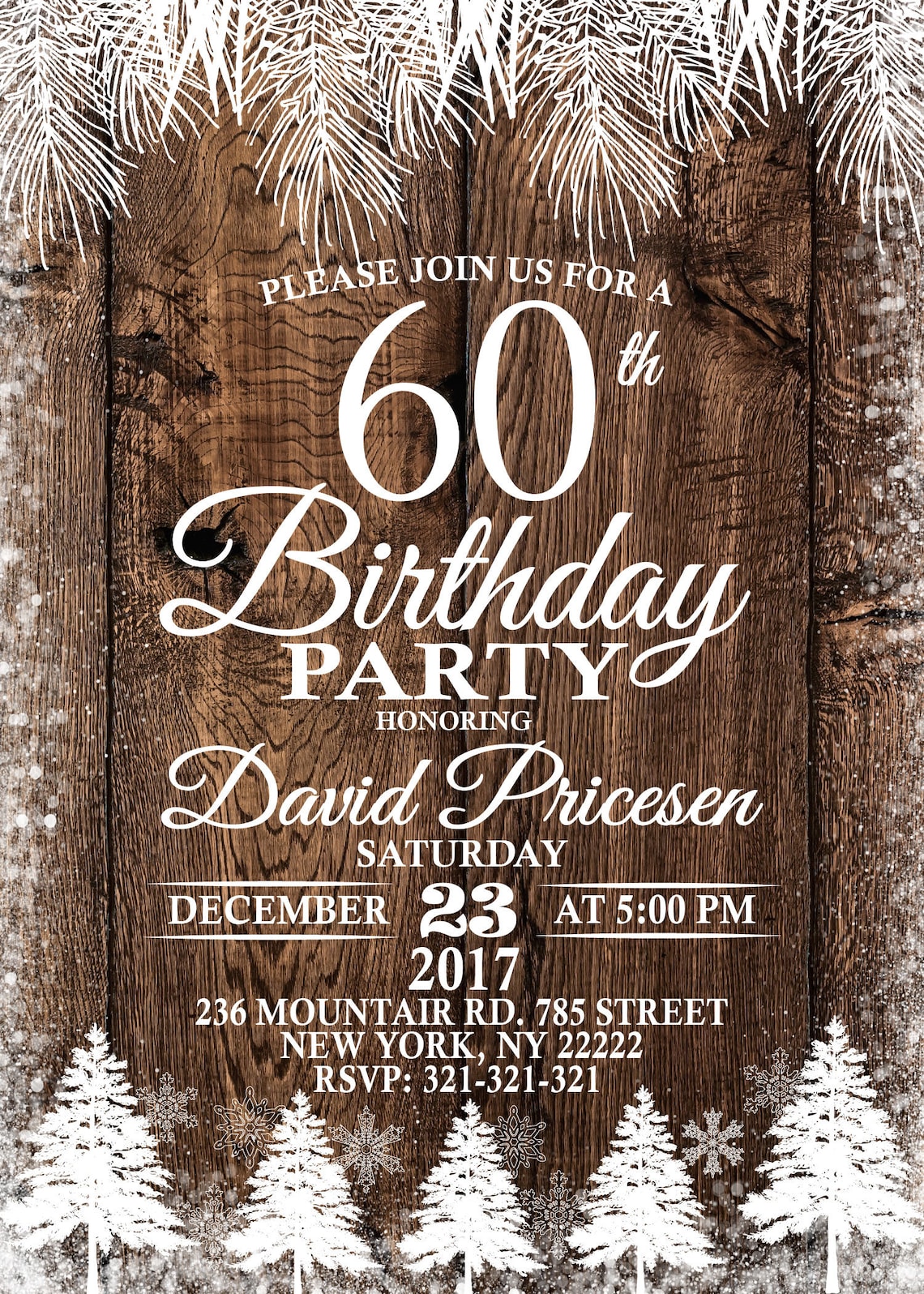 60th birthday invitations Christmas Birthday Party Winter | Etsy