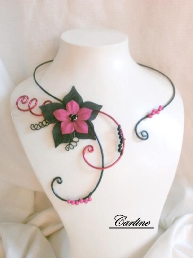 Laura-black Fuchsia silk flower wedding jewelry Set