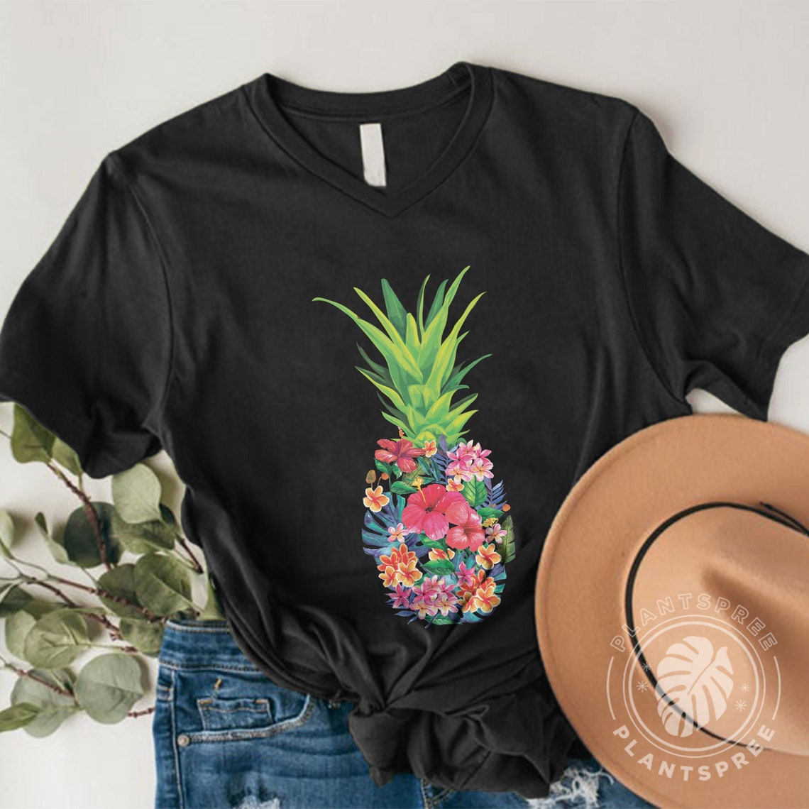 Pineapple Flower Tshirt Tropical Shirt Pineapple Gift Etsy