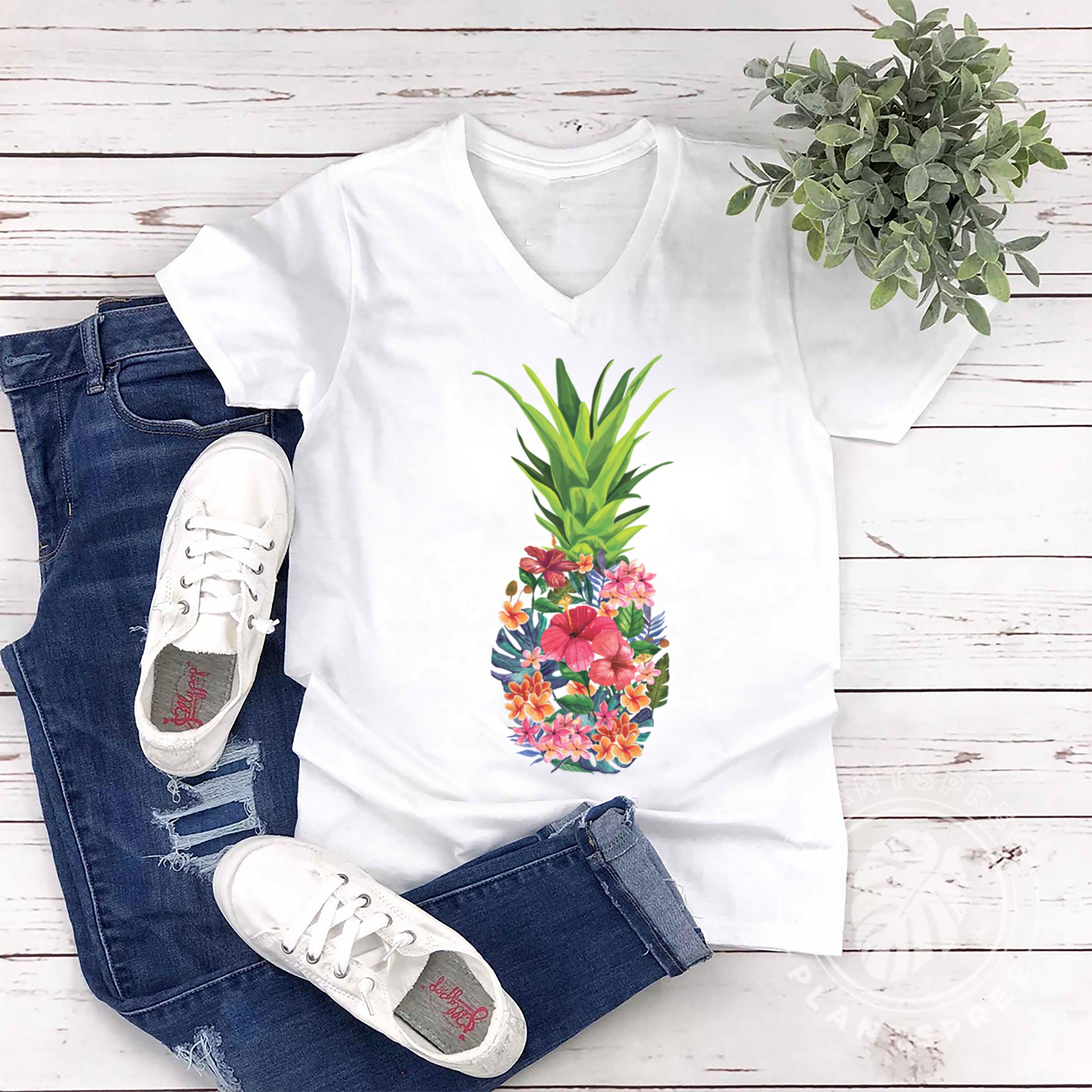 Pineapple Flower Tshirt Tropical Shirt Pineapple Gift Etsy