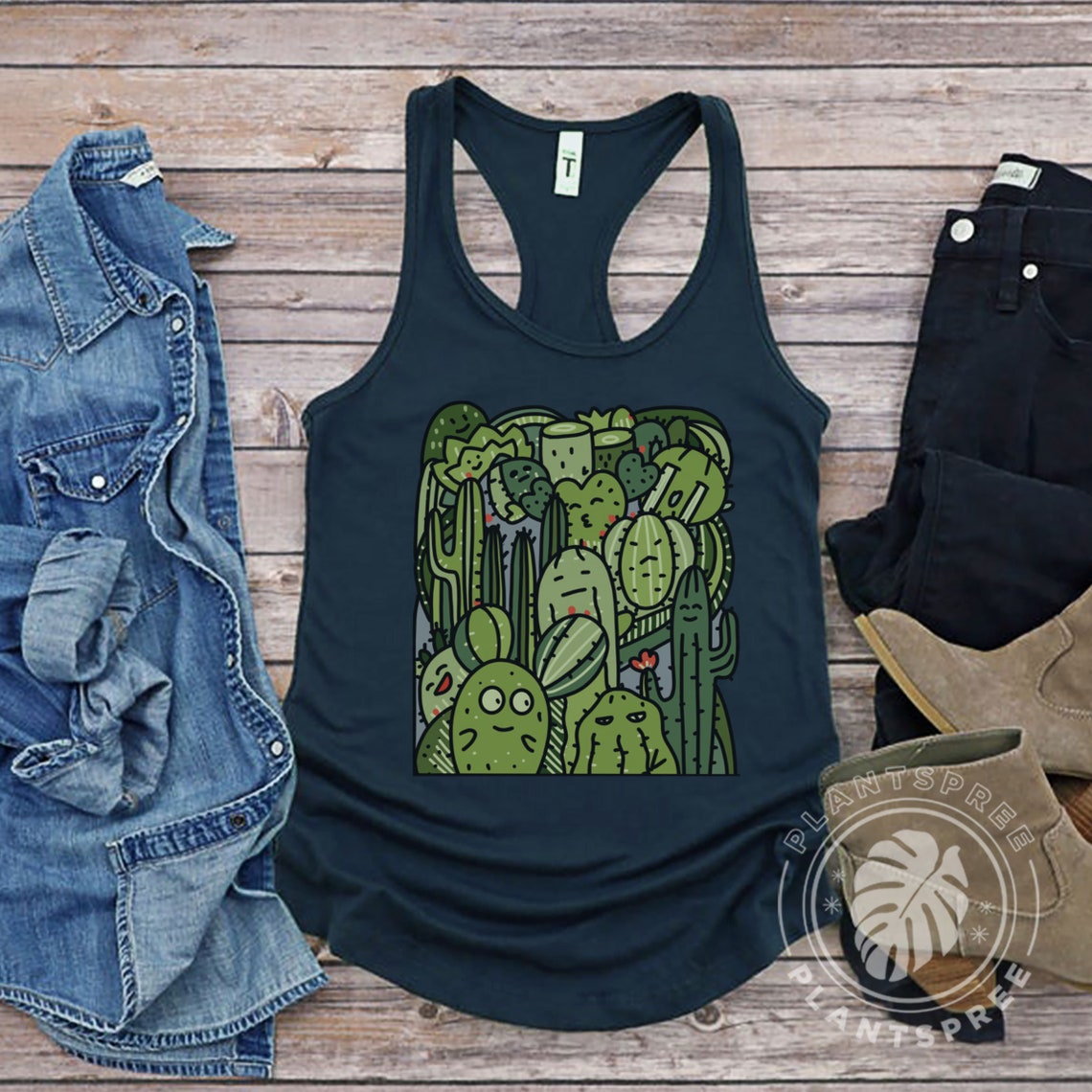 cactus-tank-top-cactus-shirt-cute-cacti-print-womens-tank-etsy