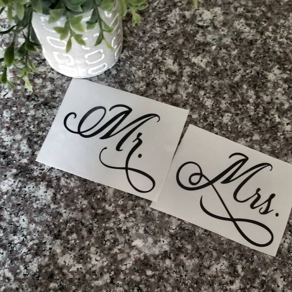 Mr. and Mrs. Decals/Bride and Groom Decals/Wedding Decals/Husband and Wife Decals/Wine Glass Decal/Beer Mug Decal/Yeti Decal/Mug Decal