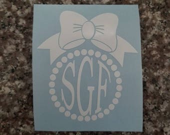 Monogram Decal/Monogram with Bow Decal/Monogram Sticker/Initial Sticker/Car Decal/Laptop Decal/Water Bottle Decal/Locker Decal/yeti decal