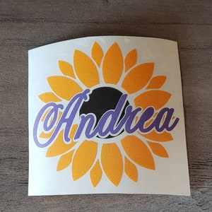 Personalized Sunflower with Name Decal/Sunflower Custom Flower Decal/Name Decal/Yeti Tumbler Decal/Car Decal/Water Bottle Decal