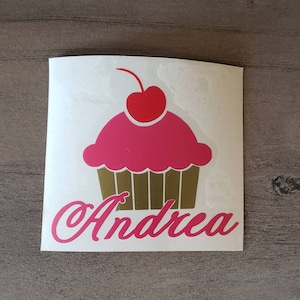Cupcake with Name Decal/Baker Decal/Cupcake Monogram/Car Decal/Yeti Decal/Mug Decal/Laptop Decal/Lunchbox Decal/Pencil box Decal