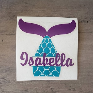 Mermaid Tail Decal/Mermaid with Name Decal/Yeti Tumbler Decal/Car Decal/Water Bottle Decal/Lunchbox Decal/Kids Decal/Bag Decal