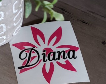 Personalized Flower with Name Decal/Custom Flower Decal/Name Decal/Monogram Decal/Yeti Tumbler Decal/Car Decal/Water Bottle Decal