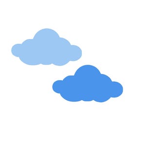 May include: Two blue clouds, one light blue and one darker blue, against a white background.