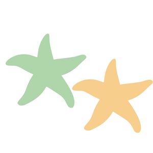 May include: Two starfish, one green and one yellow, are drawn in a simple, hand-drawn style.