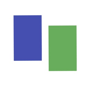 May include: Two rectangular shapes, one blue and one green, are positioned against a white background. The blue rectangle is on the left, and the green rectangle is on the right.