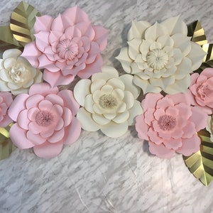 Large Paper Flowers Set of 9 baby shower bridal wedding wall flowers nursery flowers flower backdrop image 7