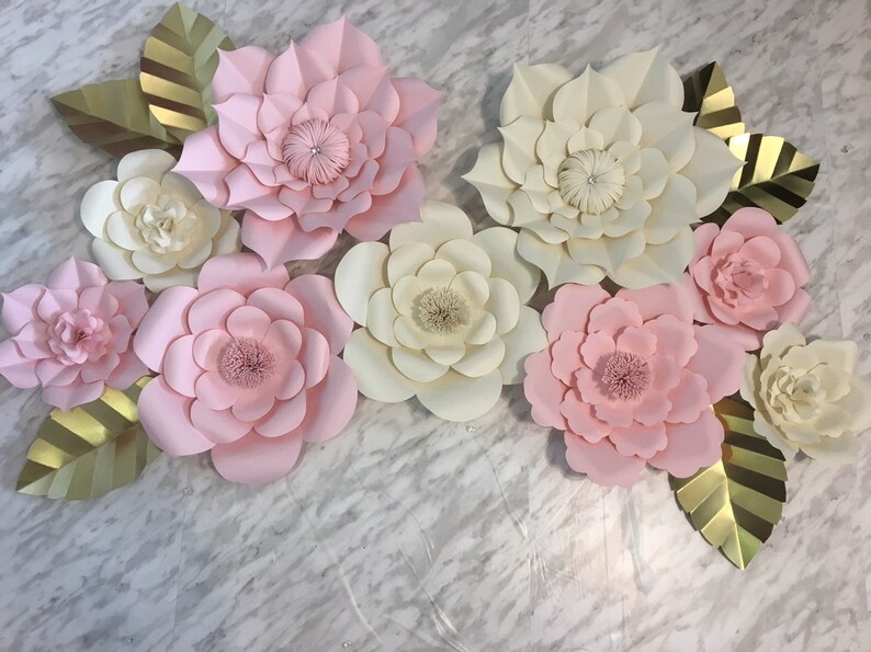 Large Paper Flowers Set of 9 baby shower bridal wedding wall flowers nursery flowers flower backdrop image 7