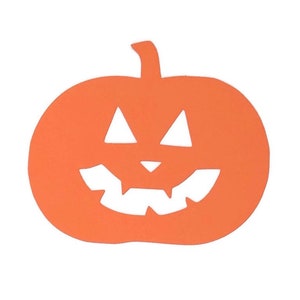 May include: Orange paper pumpkin cutout with a carved jack-o'-lantern face.