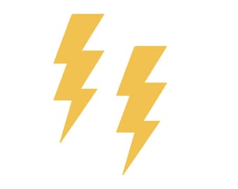 May include: Two yellow lightning bolt graphics on a white background. The bolts are stylized with sharp angles and a bright, solid color. The image is a simple, graphic design element.