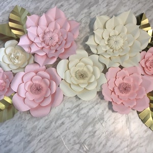 Large Paper Flowers Set of 9 baby shower bridal wedding wall flowers nursery flowers flower backdrop image 4