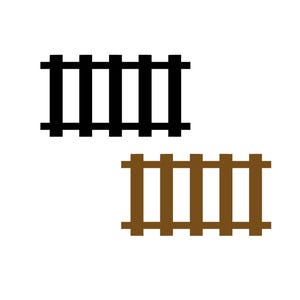 Peut inclure: Deux illustrations stylisées de clôtures. La clôture supérieure est noire et la clôture inférieure est marron. Les deux clôtures ont des lattes verticales et des supports horizontaux, sur fond blanc. L'image est un graphique simple.