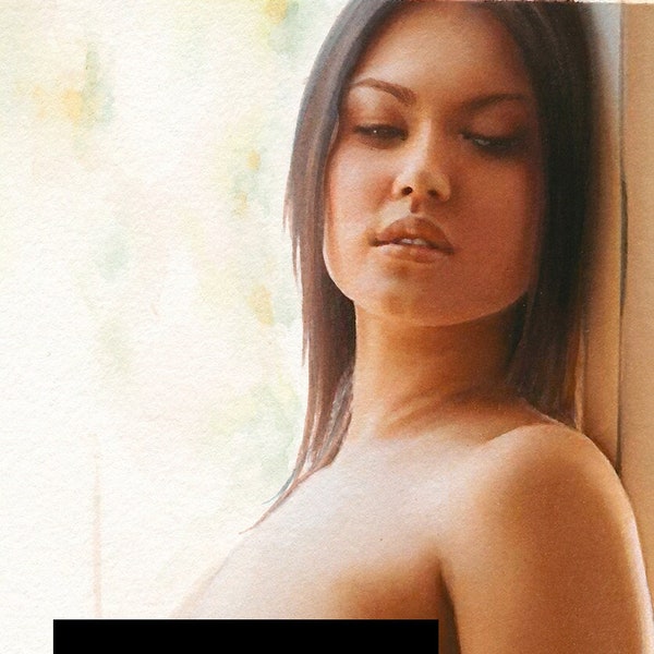Original Watercolor nude Art Asian sexy pinup fineart PRINT Limited ed MATURE