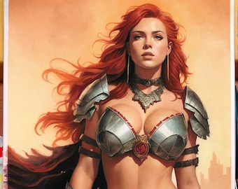 Original Aquarell sexy Girl Red Sonja Pinup von fernandojdb fineart PRINT Limited ed