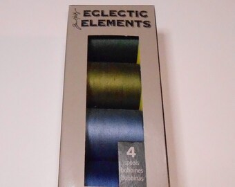 Eclectic Elements Cotton Craft Thread - Tim Holtz - 4 Spools - Dark Green - Dark Olive - Medium Blue - Blue - New and Unopened