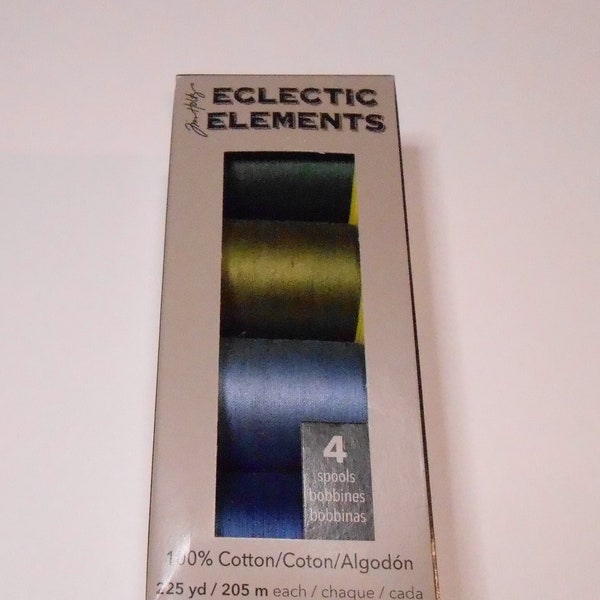 Eclectic Elements Cotton Craft Thread - Tim Holtz - 4 Spools - Dark Green - Dark Olive - Medium Blue - Blue - New and Unopened