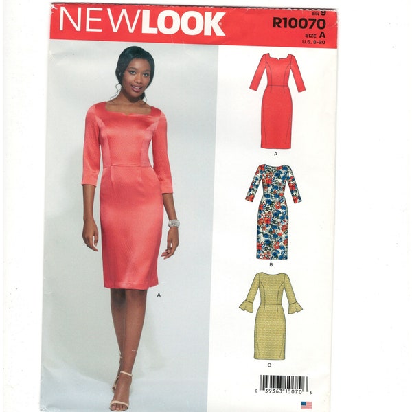 New Look R10070 or N6595 Misses Sizes 8-10-12-14-16-18-20 - Fitted Knee Length Dress Three Quarter Sleeves - Business or Semi Formal - UNCUT