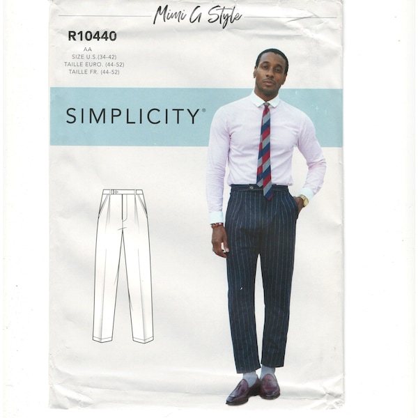 Mimi G Style Simplicity R10440 or S9043 Pattern Mens Sizes 34-36-38-40-42 - Dress Business Pants with Front Pleats - UNCUT in Factory Folds