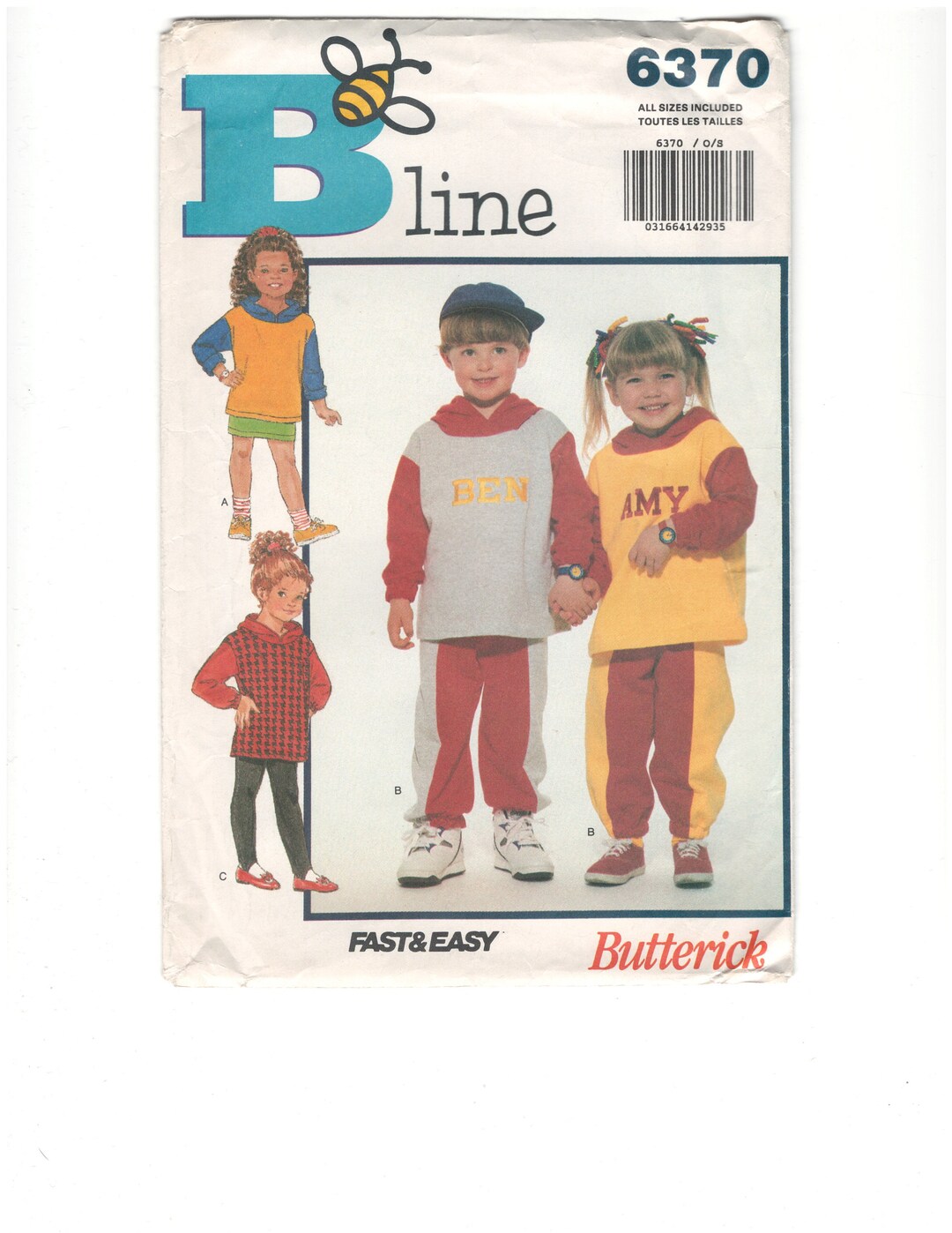 Vintage 1990s Butterick 6370 Sewing Pattern Children's Sizes XS-S-M-L ...