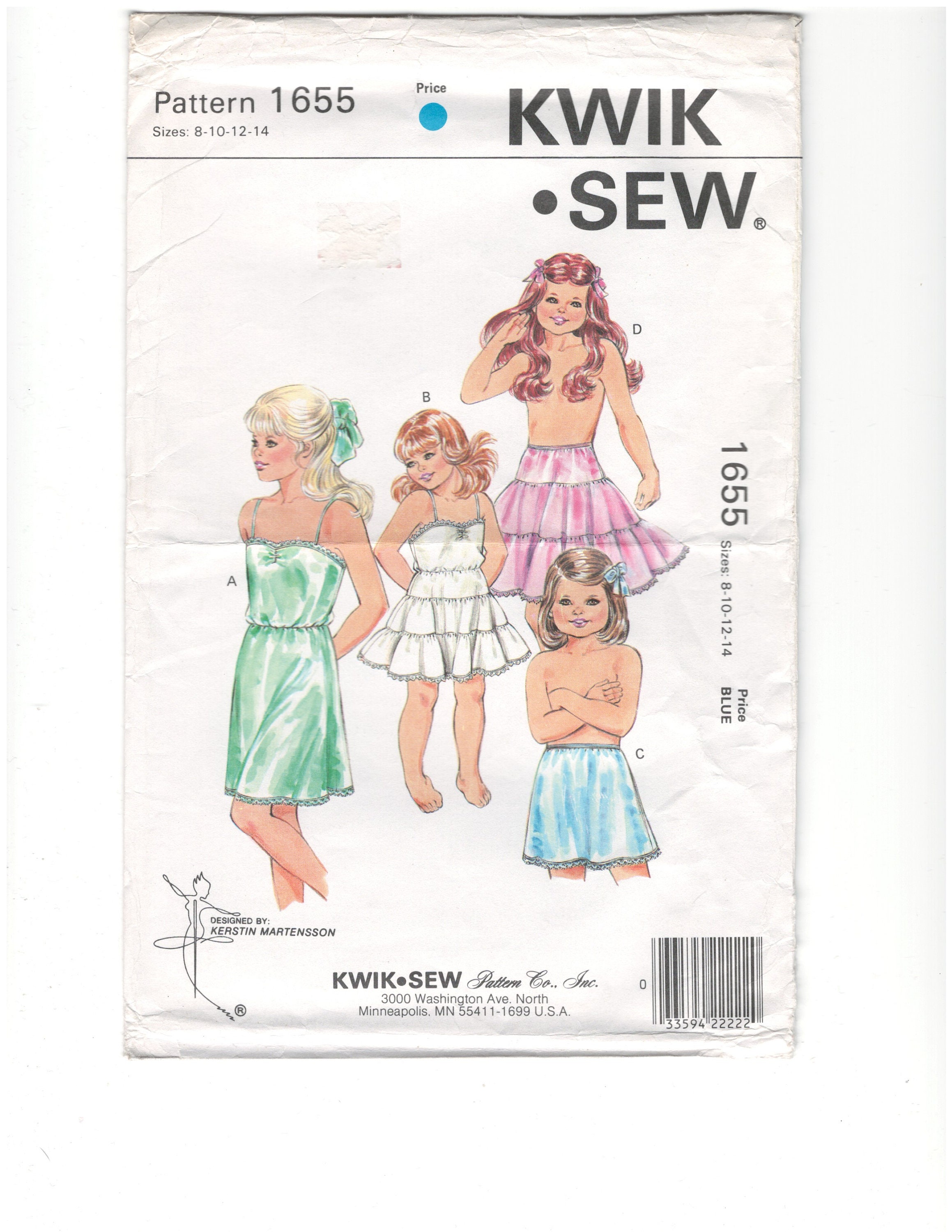 Vintage Kwik Sew Sewing Pattern 1655 Girls Full and Half Slips Sizes 8