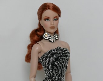 dress for  Fashion Royalty FR2 dolls, 3 pieces of jewelry