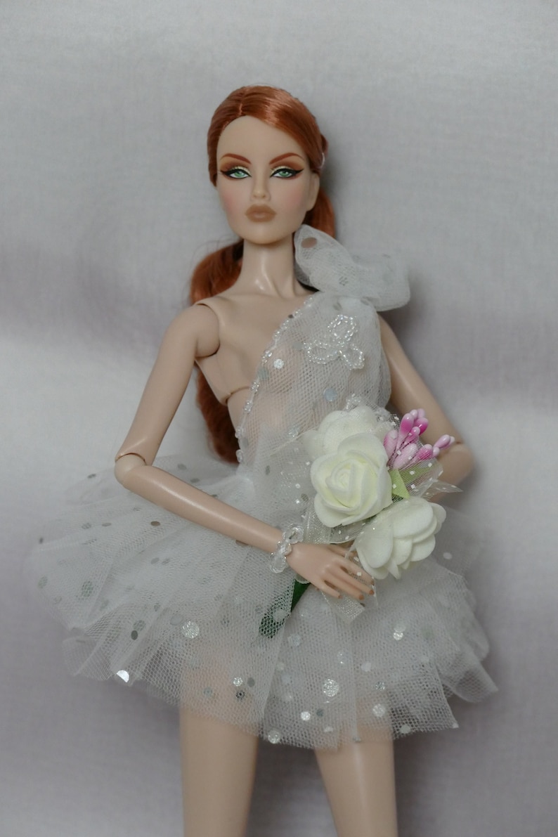vestido de novia para Fashion Royalty FR2, Nu face, flores, 3 piezas de joyería imagen 1