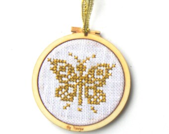 Kit Mini drum Golden butterfly cross-stitch embroidery kit counted stitch