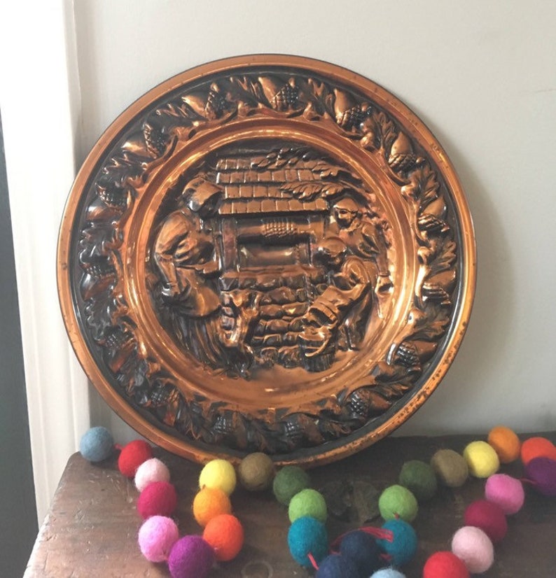 Coppercraft Embossed Copper Plate Wall Hanging Primitive Decor Etsy