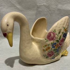 Vintage Glazed Swan with Floral Design