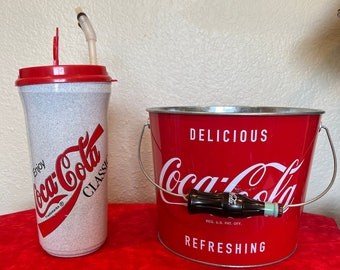 Coca Cola Pail and 46 oz Coca Cola Classic Lidded Cup