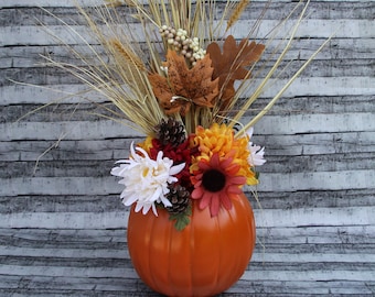 Handmade Pumpkin Floral Centerpiece, Rustic Fall Table Decor