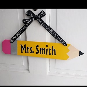 Personalized Teacher Pencil Door Hanger, Wooden Teacher Gift