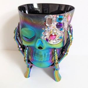 Halloween bowl, Halloween decor, cauldron candy bowl, Halloween candy bucket, trick or treat bucket, Halloween candy holder, Halloween skull