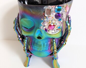 Halloween bowl, Halloween decor, cauldron candy bowl, Halloween candy bucket, trick or treat bucket, Halloween candy holder, Halloween skull