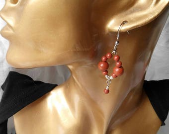 Gemstones, red Jasper and Silver 925 earrings