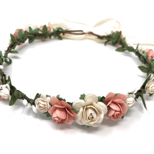 Peach flower crown, flower girl headband, rose flower crown, spring flower crown, flower girl crown, ivory bridal flower crown, flower crown