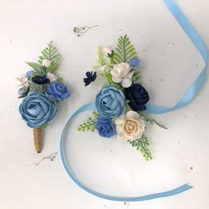 Blue Rose Boutonniere and Corsage Set: Wedding Party Flowers