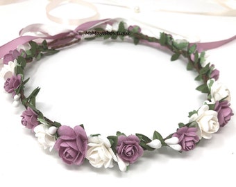 Mauve Flower Crown: hoofdband bruiloft, haarkrans